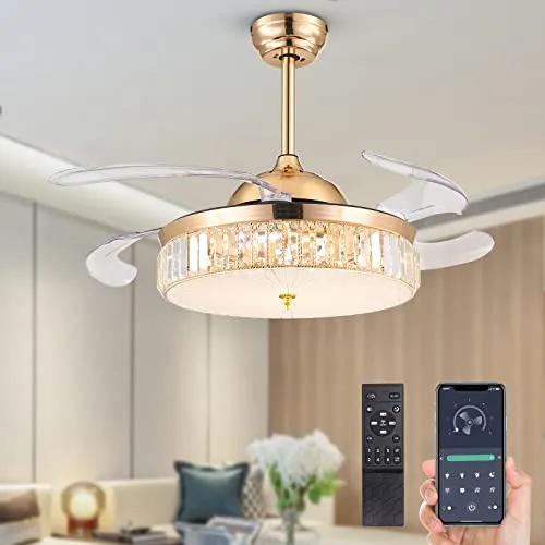 Crossio Crystal Ceiling Fan With Lights Dimmable Led Fans Room 42 Inch