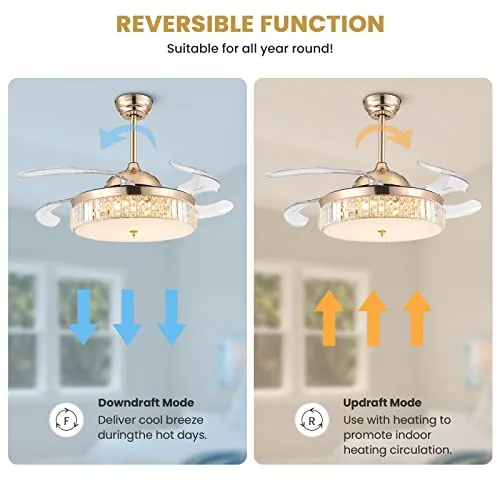 Crossio Crystal Ceiling Fan With Lights Dimmable Led Fans Room 42 Inch