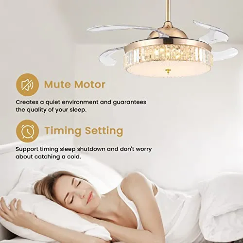 Crossio Crystal Ceiling Fan With Lights Dimmable Led Fans Room 42 Inch