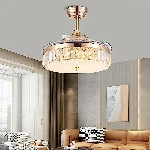 Crossio Crystal Ceiling Fan With Lights Dimmable Led Fans Room 42 Inch