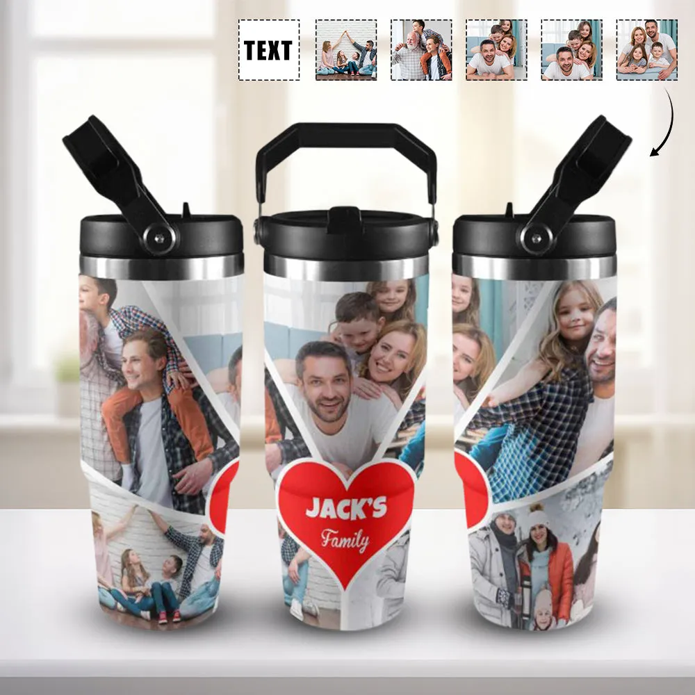 Custom 5 Photos Personalized 40oz Stainless Steel Travel Mug with Handle and Straw Lid Large Capacity Car Cup