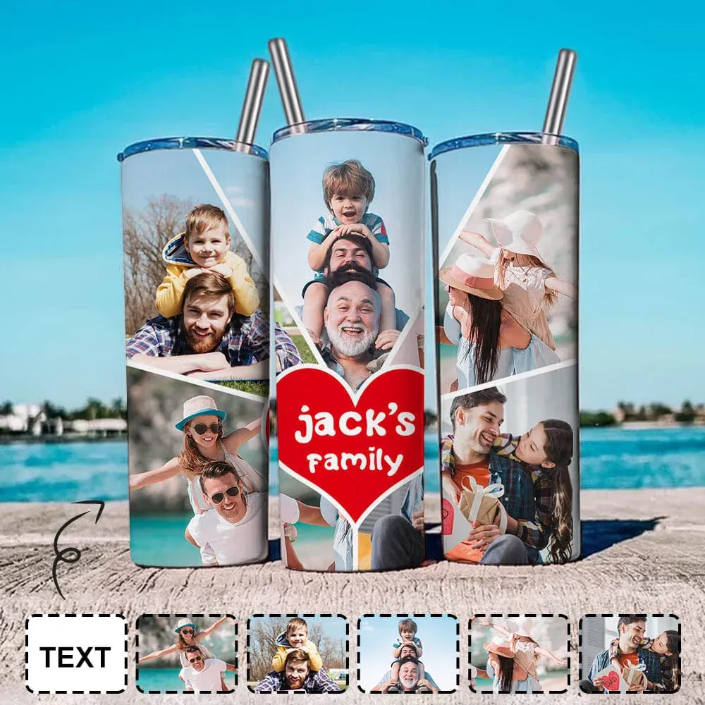 Custom 5 Photos Personalized 40oz Stainless Steel Travel Mug with Handle and Straw Lid Large Capacity Car Cup