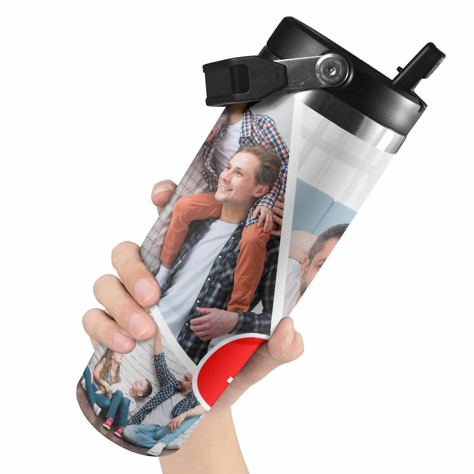 Custom 5 Photos Personalized 40oz Stainless Steel Travel Mug with Handle and Straw Lid Large Capacity Car Cup