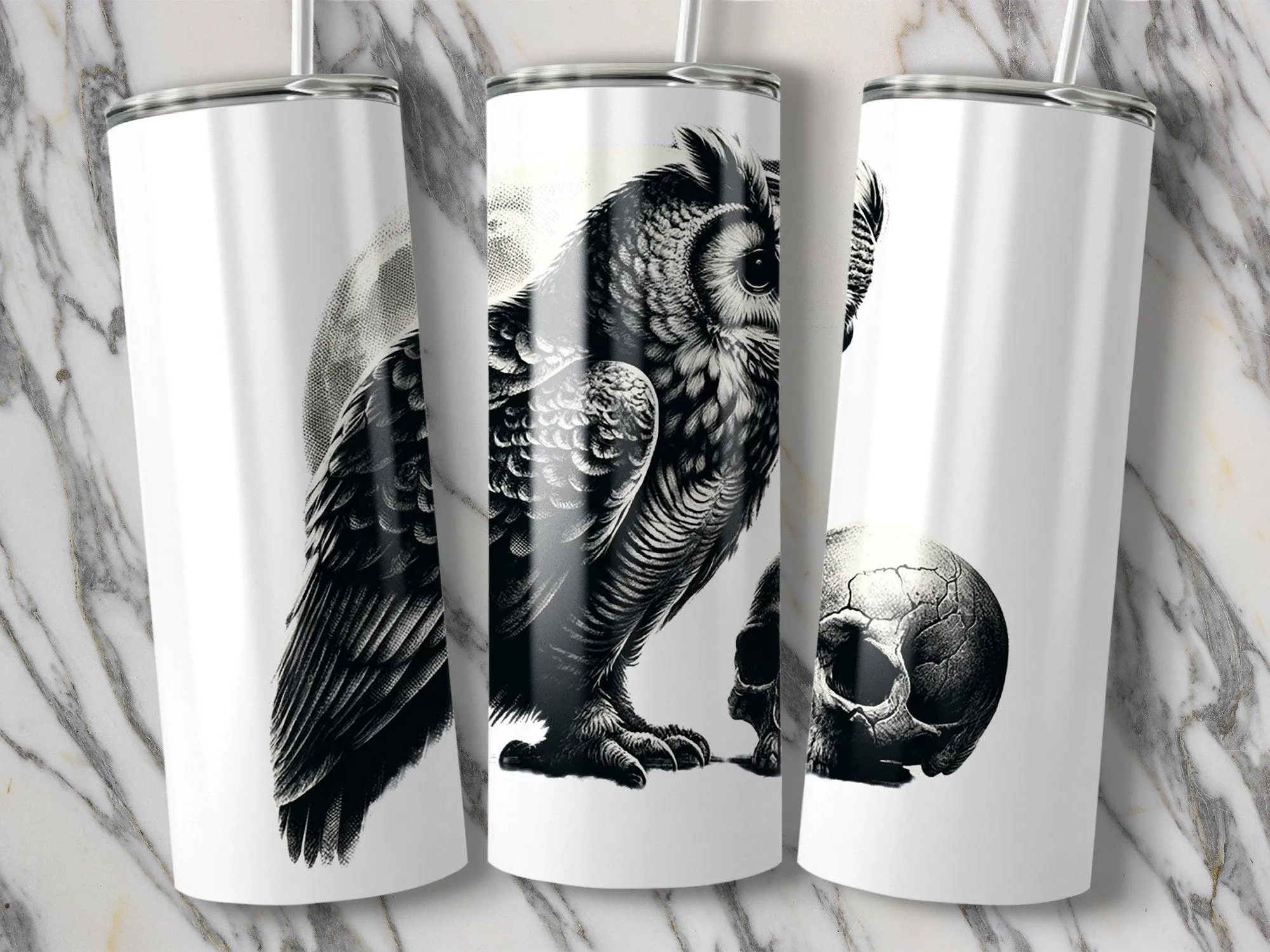 Deadpan Couture 20 oz. Stainless Steel Skinny Tumbler – Gothic Owl Edition