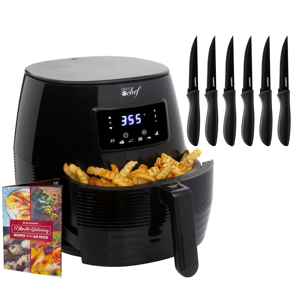 Deco Chef Digital 5.8QT Electric Air Fryer Healthier Cooking Black   6-Pcs Knife Set Black