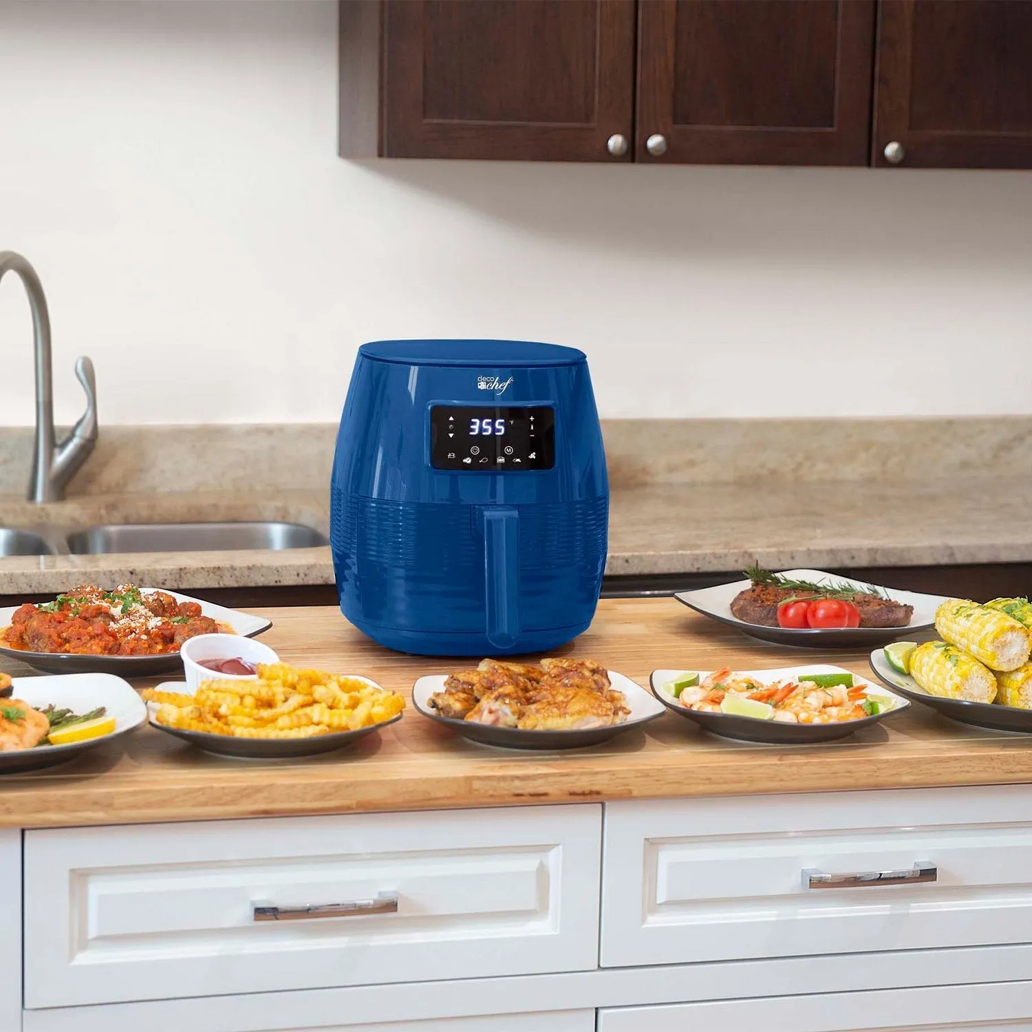 Deco Chef Digital 5.8QT Electric Air Fryer Healthier Cooking Blue   6-Pcs Knife Set Black