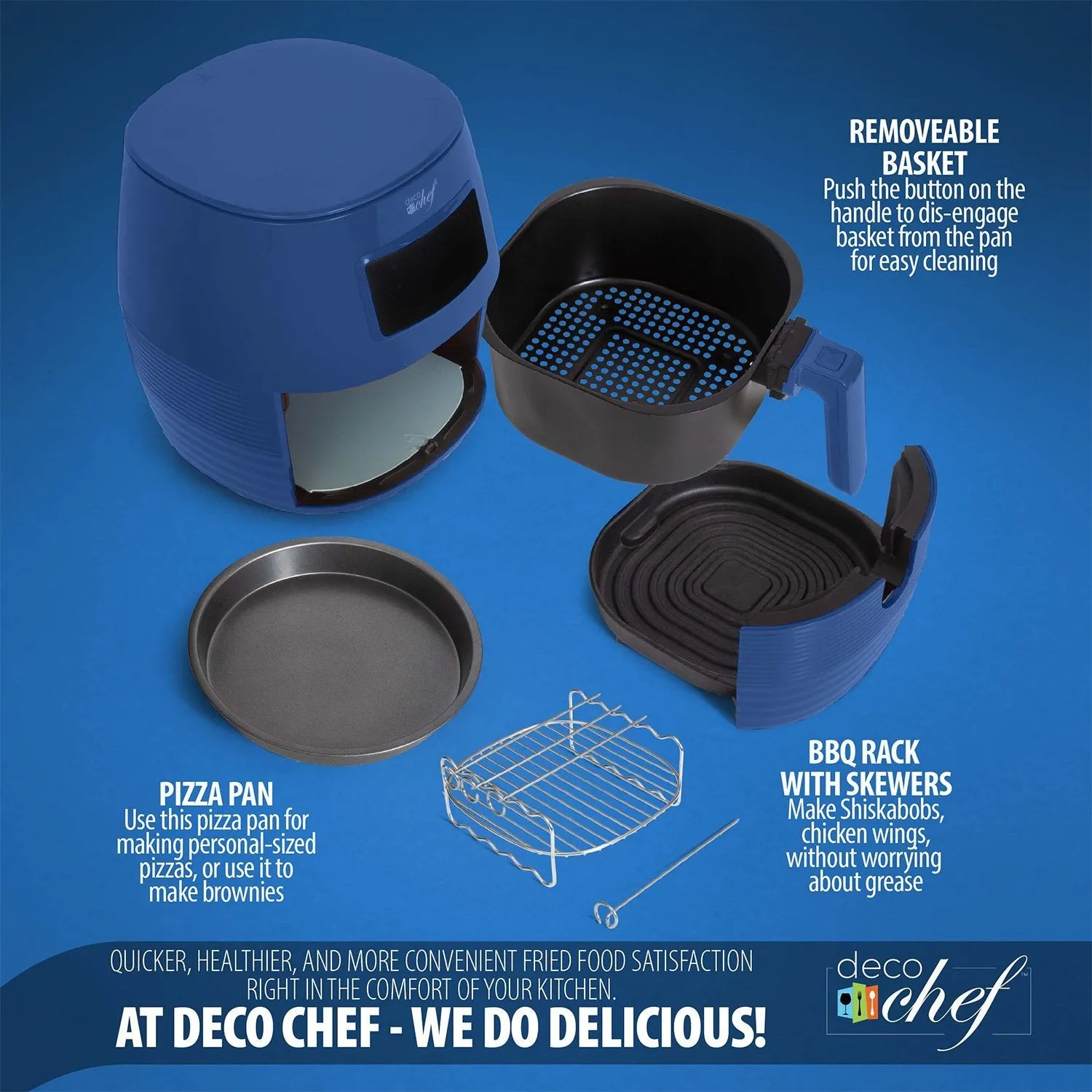 Deco Chef Digital 5.8QT Electric Air Fryer Healthier Cooking Blue   6-Pcs Knife Set Black