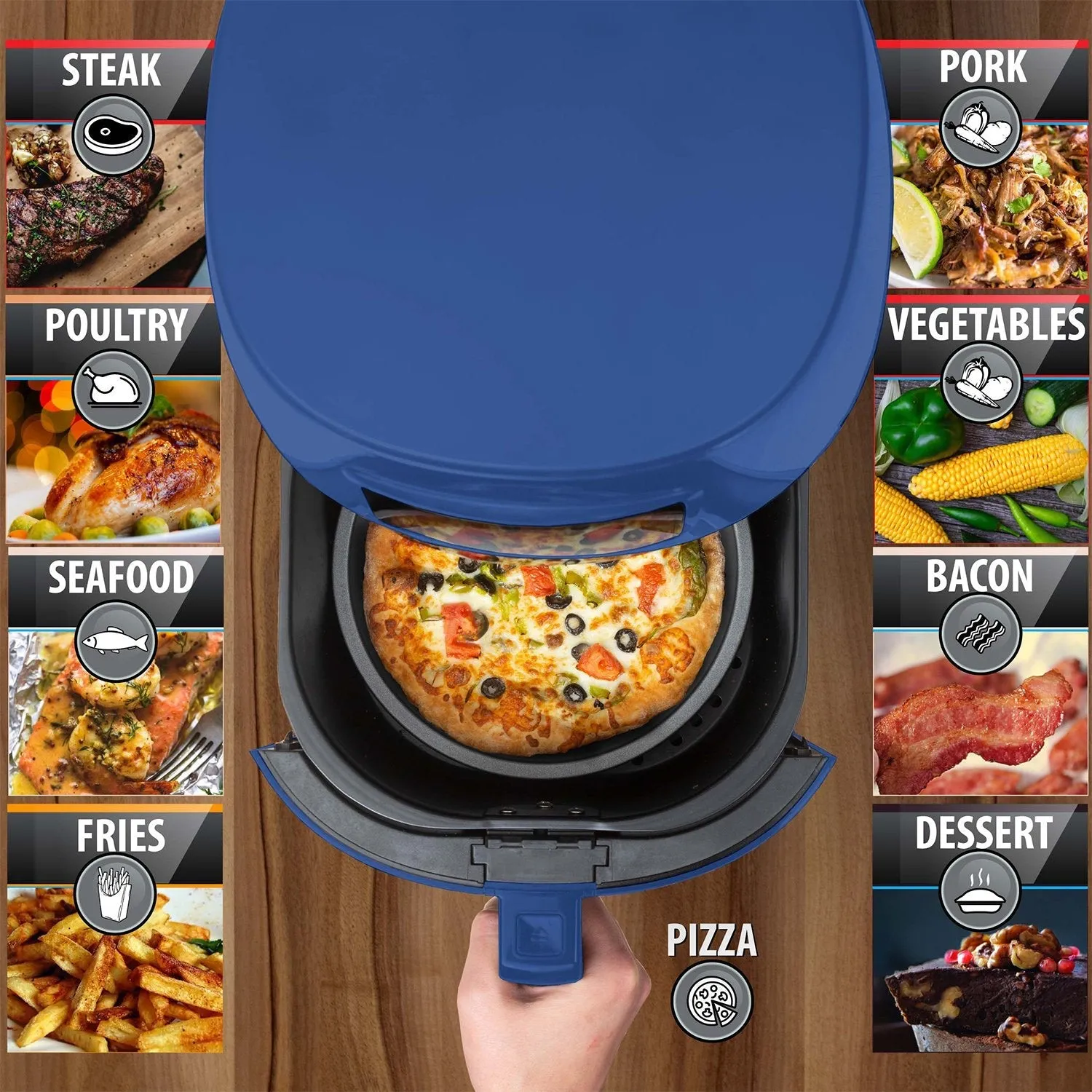 Deco Chef Digital 5.8QT Electric Air Fryer Healthier Cooking Blue   6-Pcs Knife Set Black