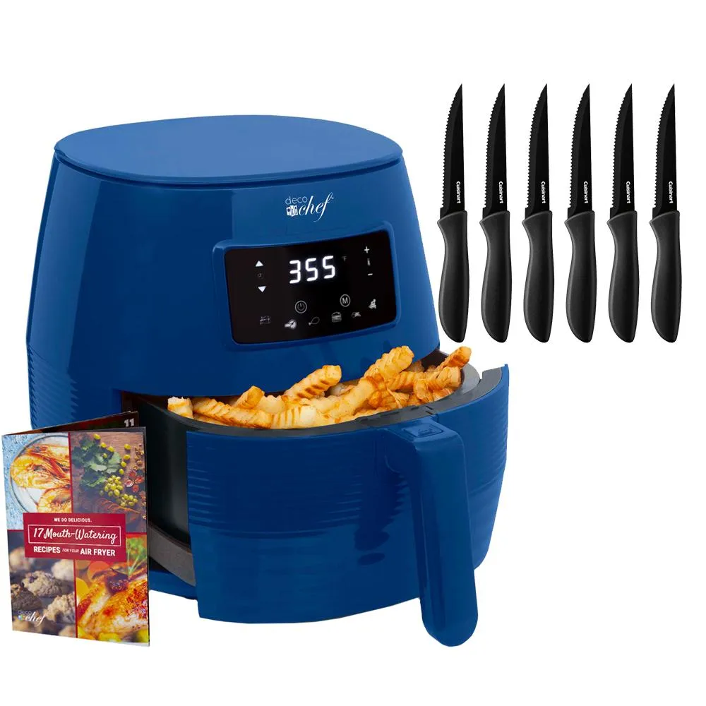 Deco Chef Digital 5.8QT Electric Air Fryer Healthier Cooking Blue   6-Pcs Knife Set Black