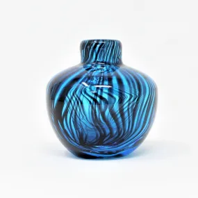 Decorative Bottle, Murano Bud Vase, Cobalt Blue with Black Swirls, Vintage