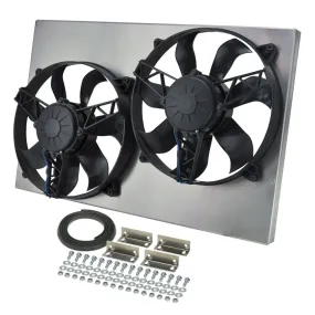 Derale HO RAD Dual 11 in Electric Fan - Puller - 3750 CFM - 12V - Curved Blade - 24 x 15-1/2 in - 4-1/2 in Thick - Aluminum Shroud