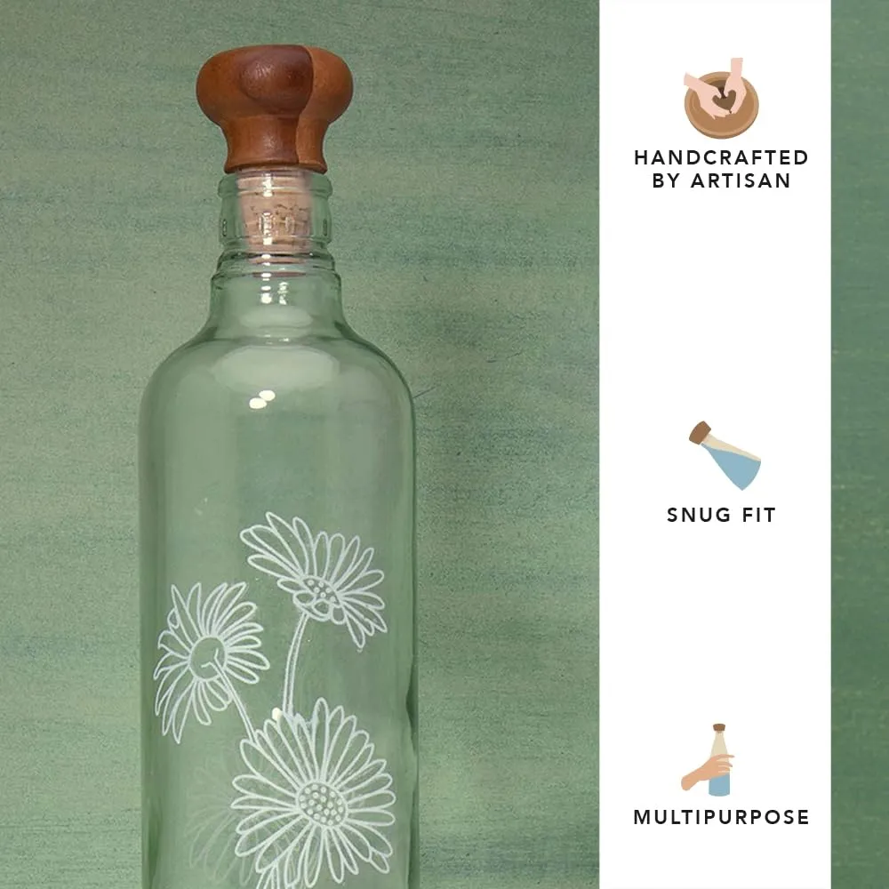 Ellementry Daisy Glass Bottle with Cork (750 ML)| Water and Milk Bottle for Fridge | Clear and Transparent Bottles for Home and Office | BPA Free | Stylish and Premium Wine Bottle- Set of 4