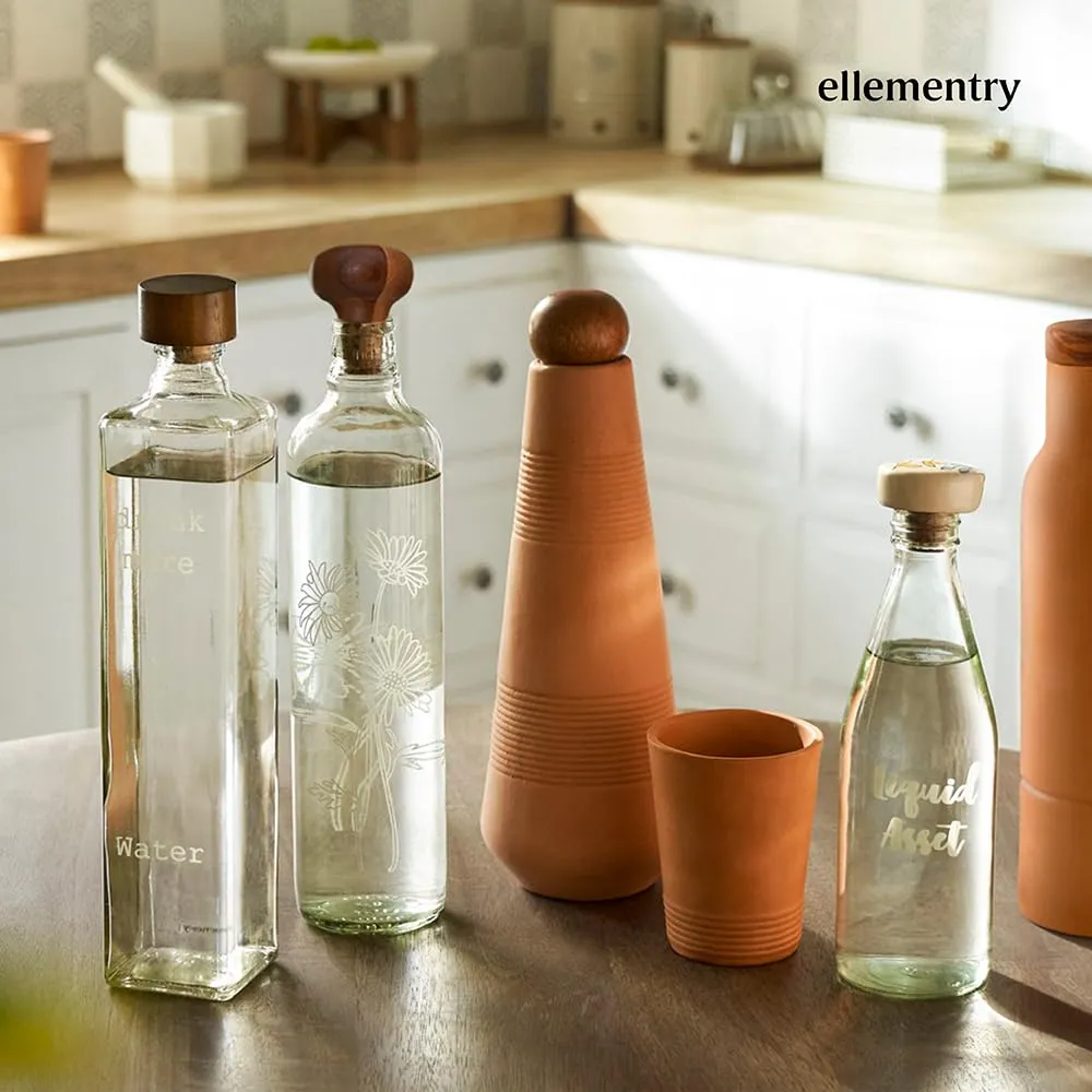 Ellementry Daisy Glass Bottle with Cork (750 ML)| Water and Milk Bottle for Fridge | Clear and Transparent Bottles for Home and Office | BPA Free | Stylish and Premium Wine Bottle- Set of 4