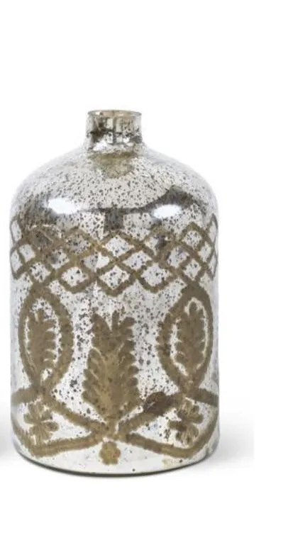 Etched Mercury glass bottle vase