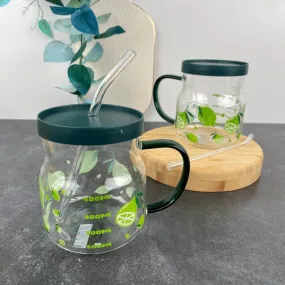 Fruit Pattern Drinking Mug with Lid And Glass Straw