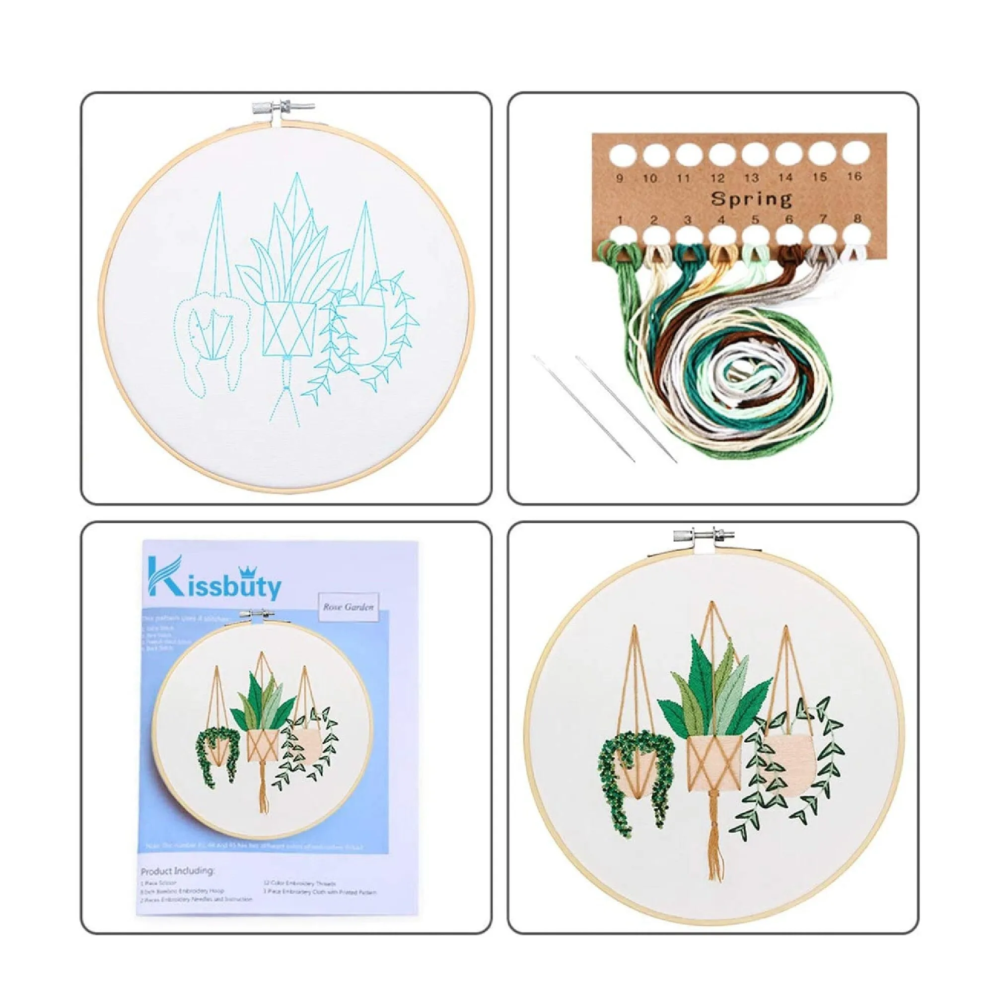 Full Range Of Embroidery Starter Kit With Pattern | Kissbuty Cross Stitch Kit Including Embroidery Fabric With Plants Pattern