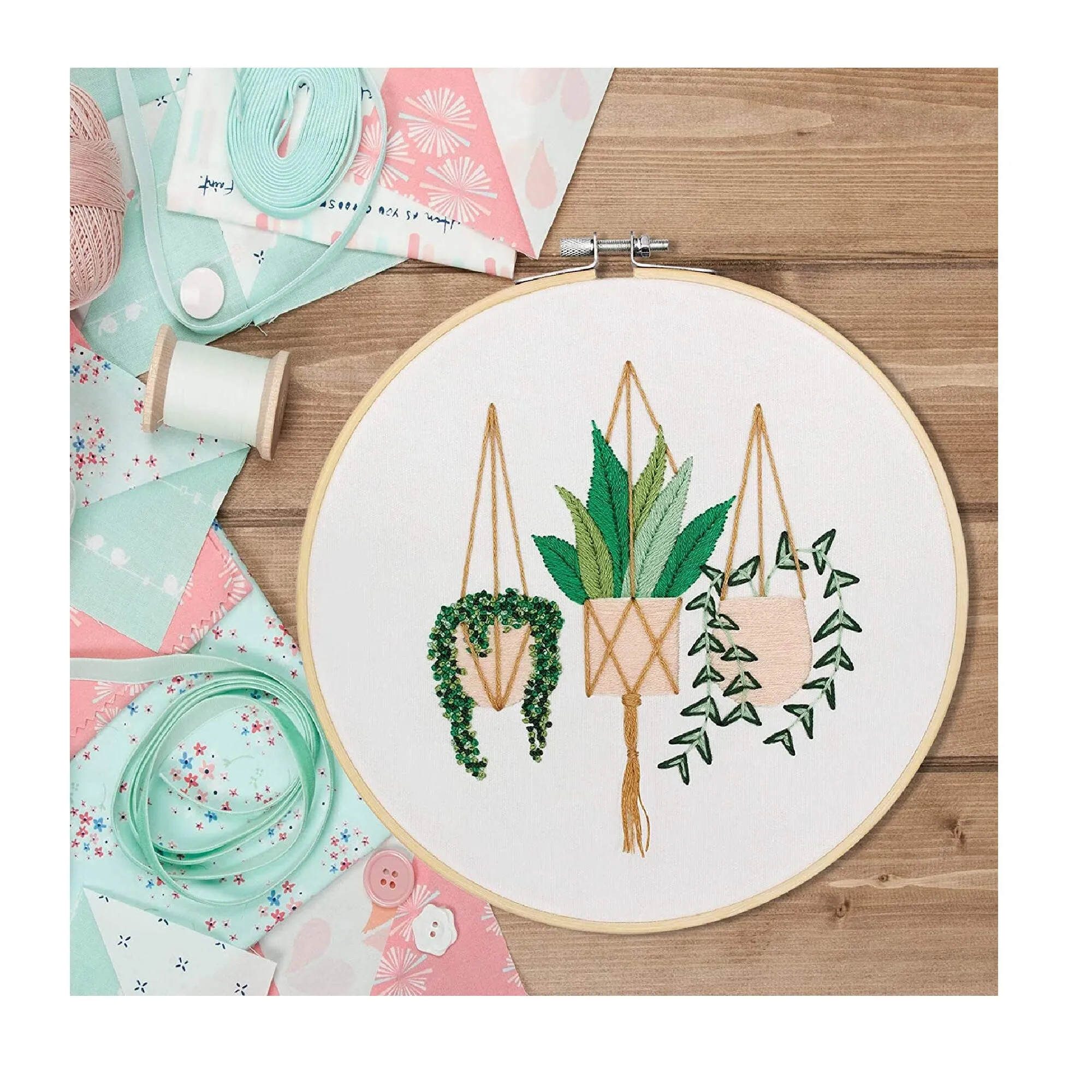 Full Range Of Embroidery Starter Kit With Pattern | Kissbuty Cross Stitch Kit Including Embroidery Fabric With Plants Pattern