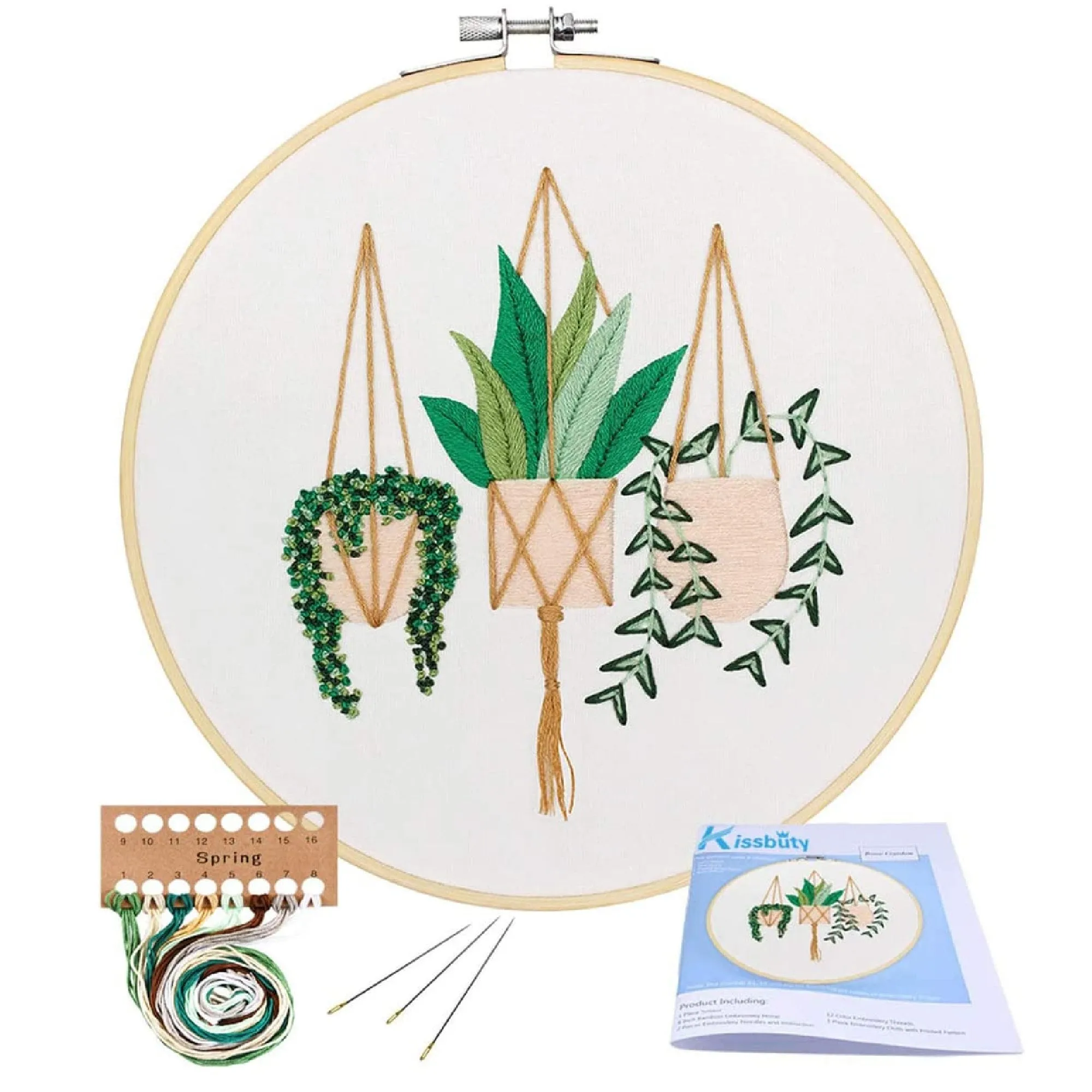 Full Range Of Embroidery Starter Kit With Pattern | Kissbuty Cross Stitch Kit Including Embroidery Fabric With Plants Pattern