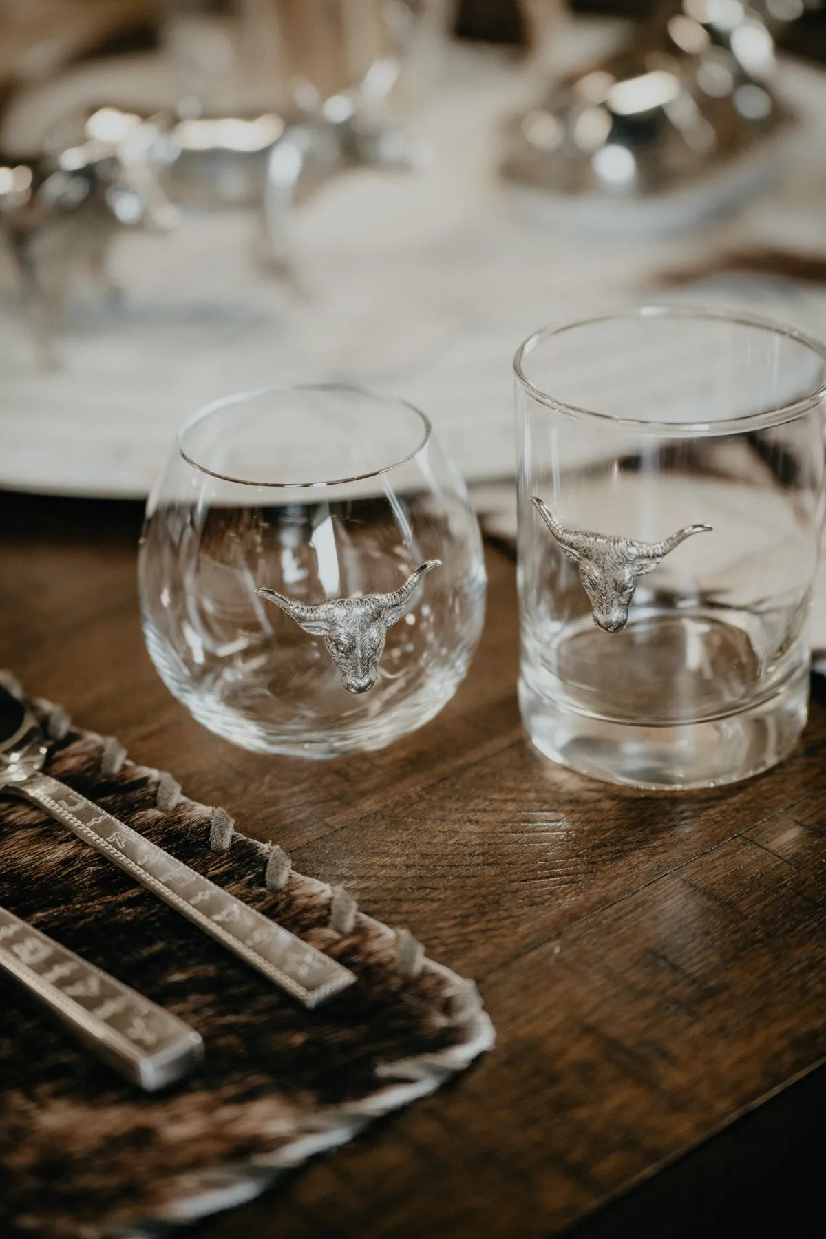 Glass & Pewter Longhorn Stemless Wineglass