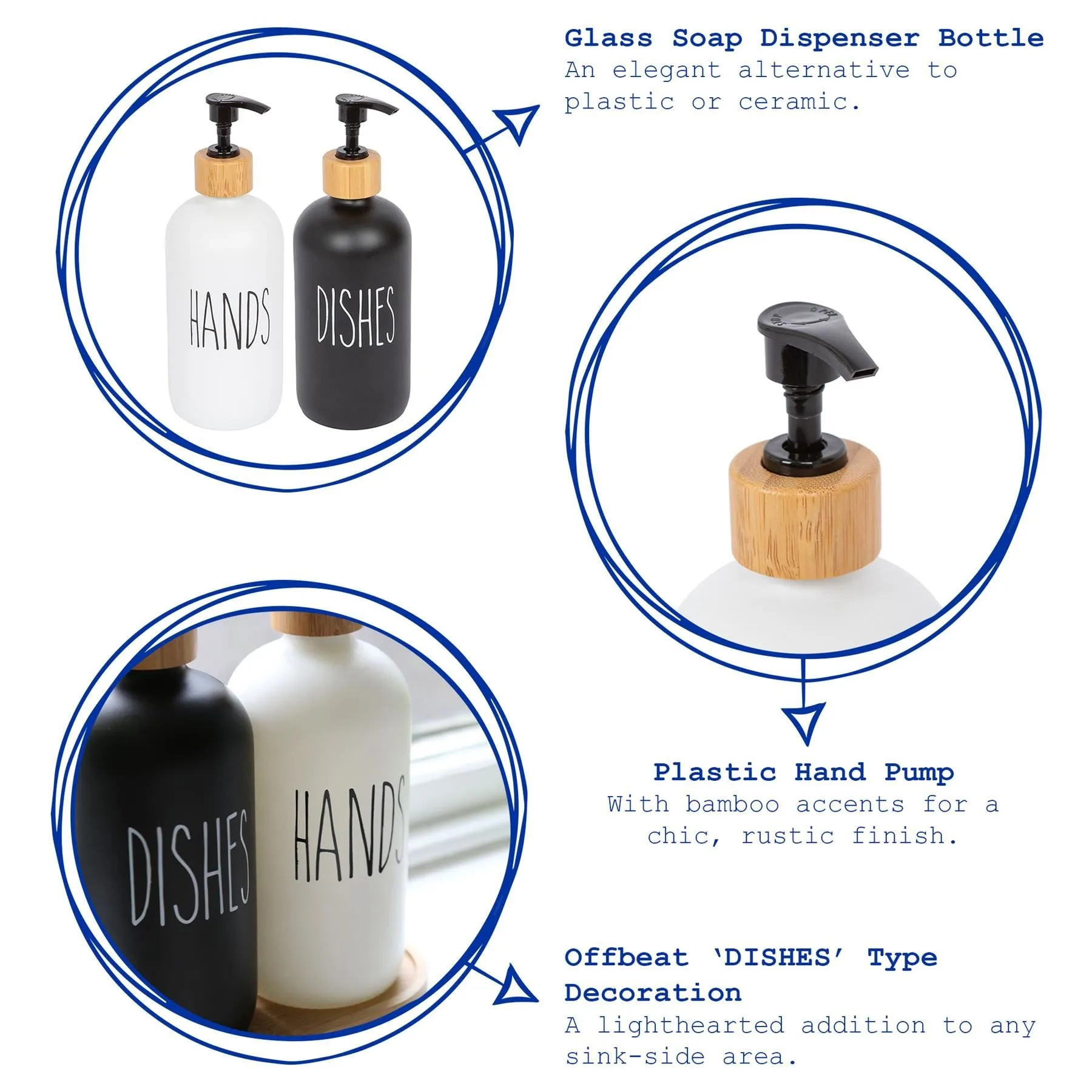 Glass Dish Soap Dispenser - 500ml - Black - By Harbour Housewares