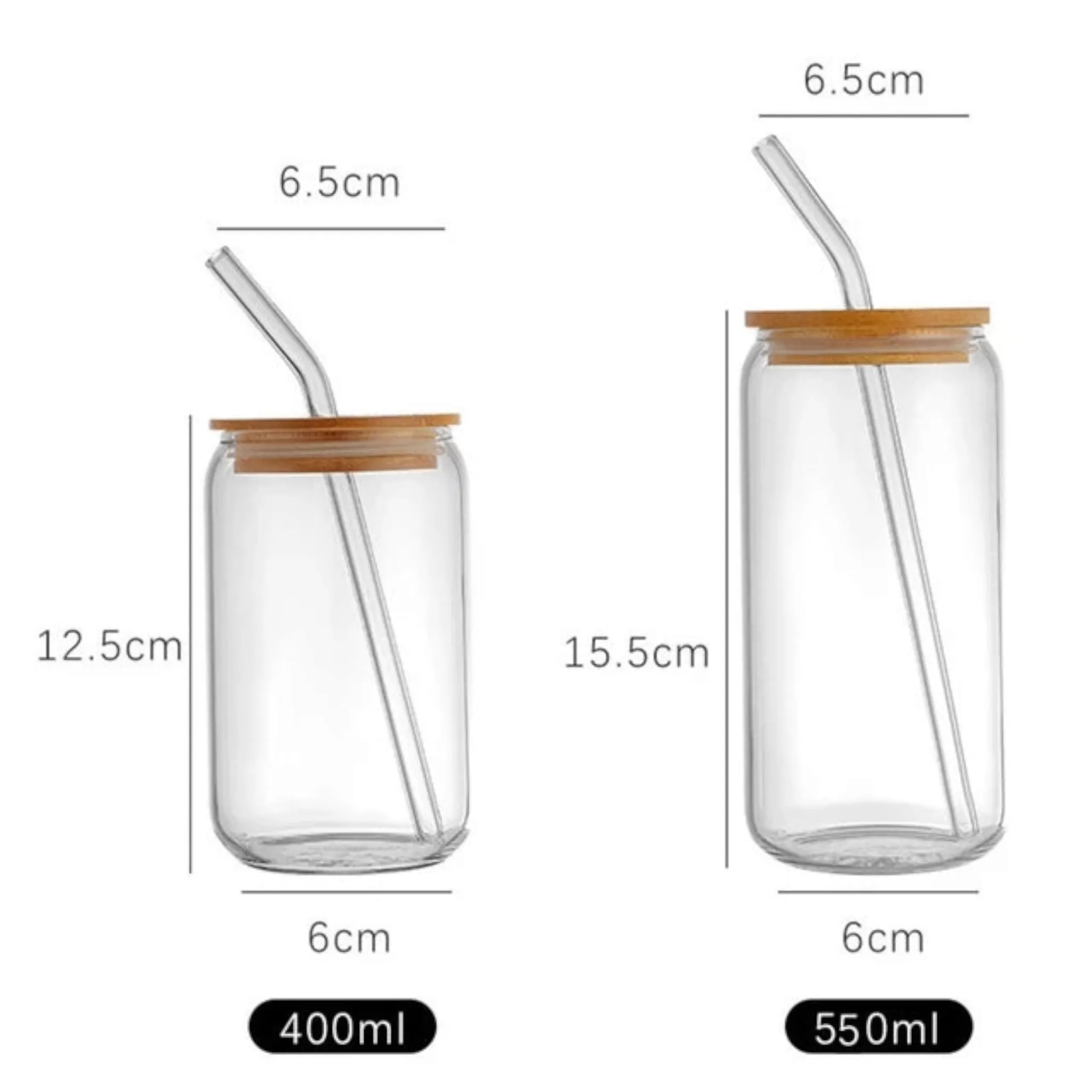 Glass Drinking Can Bottle with Bamboo Lid & Borosilicate Curved Straw