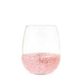 Glimmer: Pink Glitter Silicone Wrapped Stemless Wine Glass (