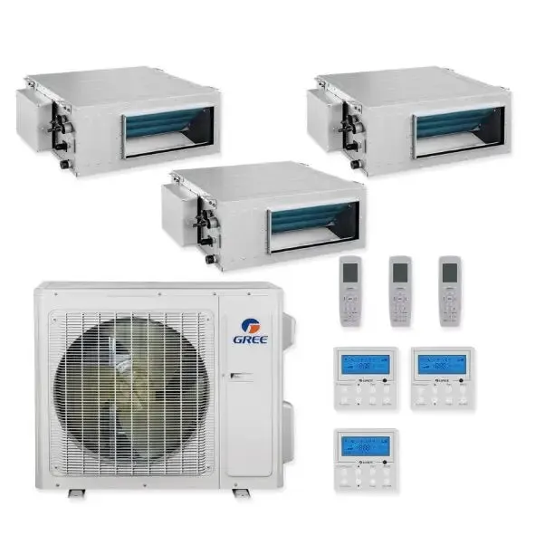 GREE Multi Gen2 Series 42,000 BTU 3-Zone Concealed Duct 12K 24K 24K Ductless Mini-Split System