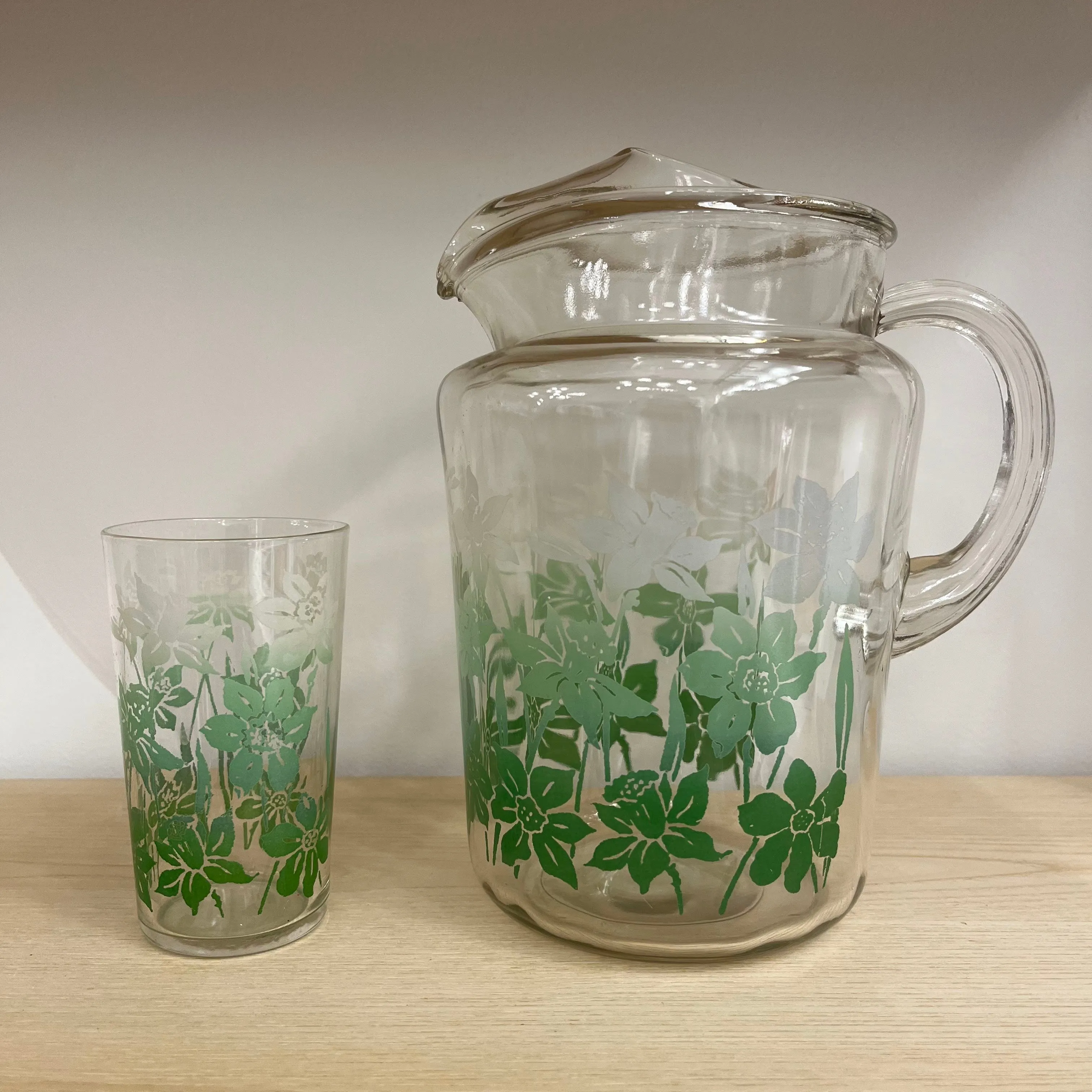 Green Floral Cup & Carafe