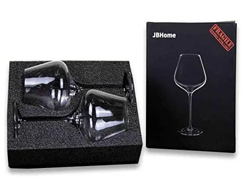 Hand Blown Italian Style Crystal Burgundy Wine Glasses - Lead-Free Premium Crystal Clear Glass - Set of 2-21 Ounce - Gift-Box for any Occasion