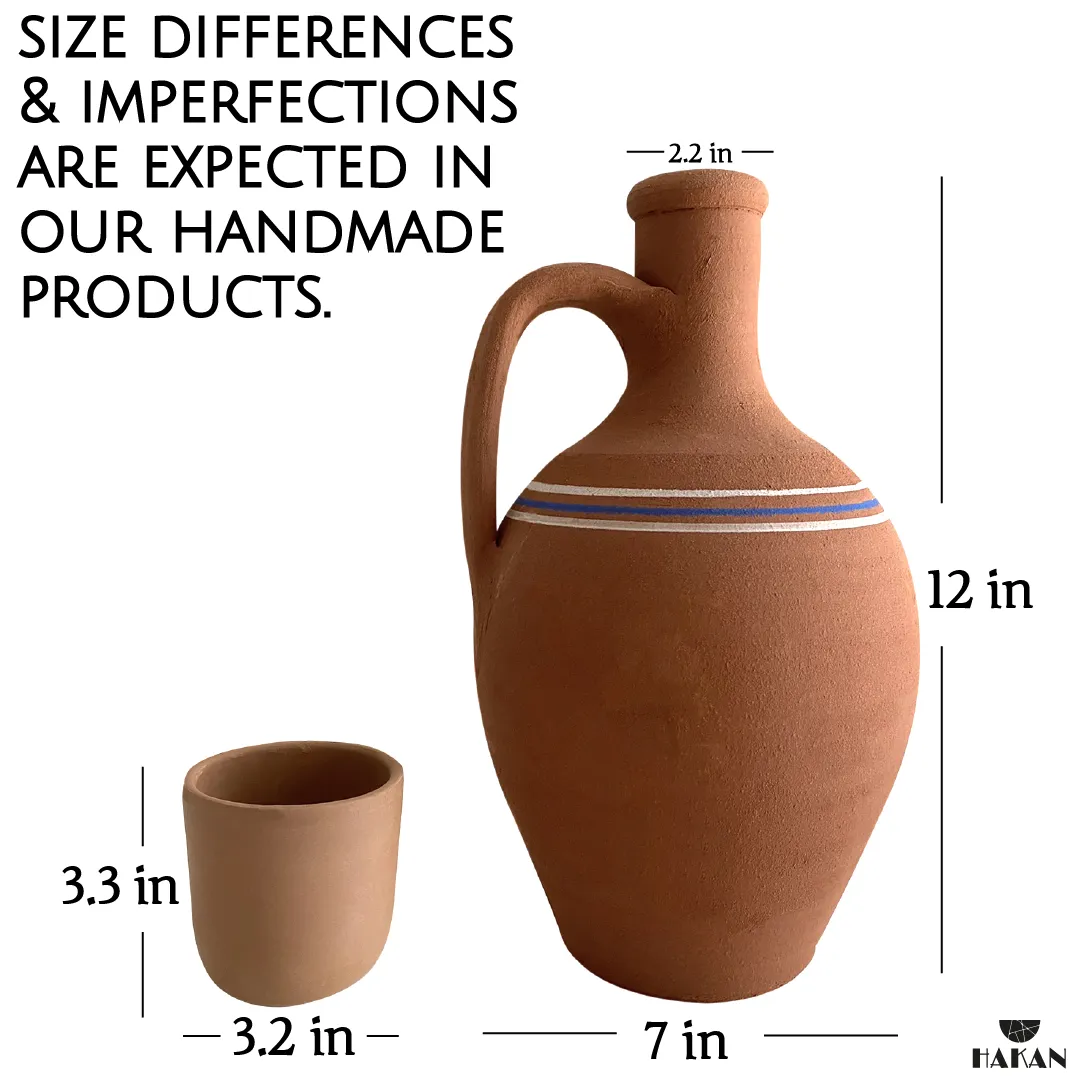 Handmade Clay Water Pitcher with Cup Options, Water Carafe