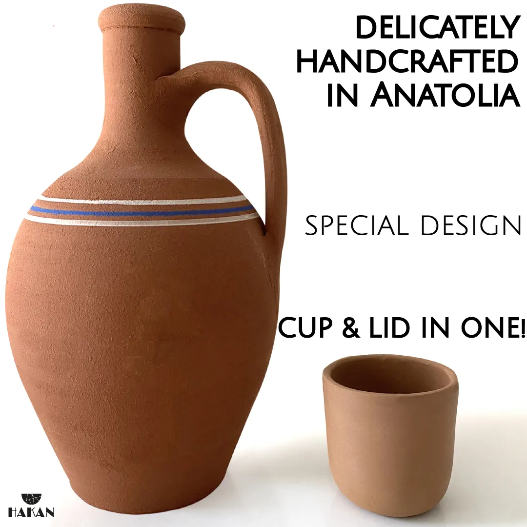 Handmade Clay Water Pitcher with Cup Options, Water Carafe