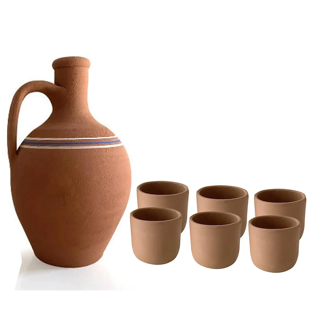 Handmade Clay Water Pitcher with Cup Options, Water Carafe