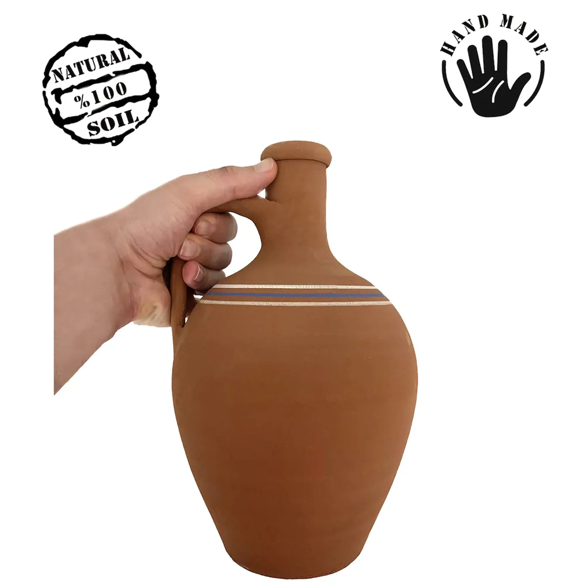 Handmade Clay Water Pitcher with Cup Options, Water Carafe