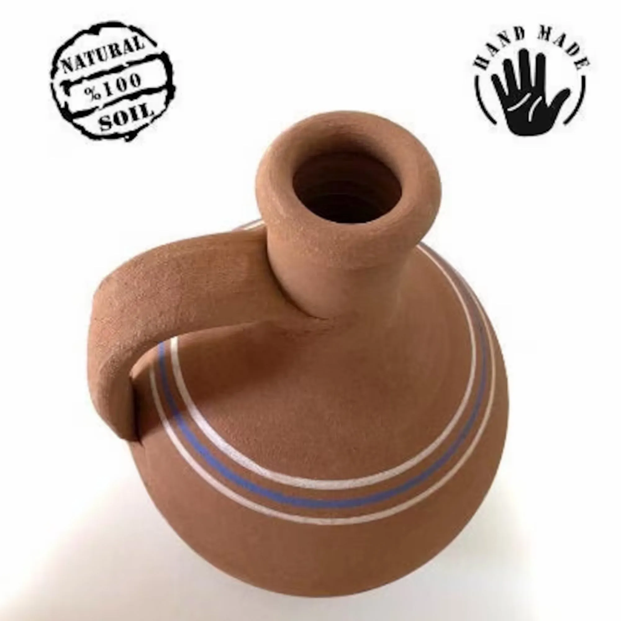 Handmade Clay Water Pitcher with Cup Options, Water Carafe