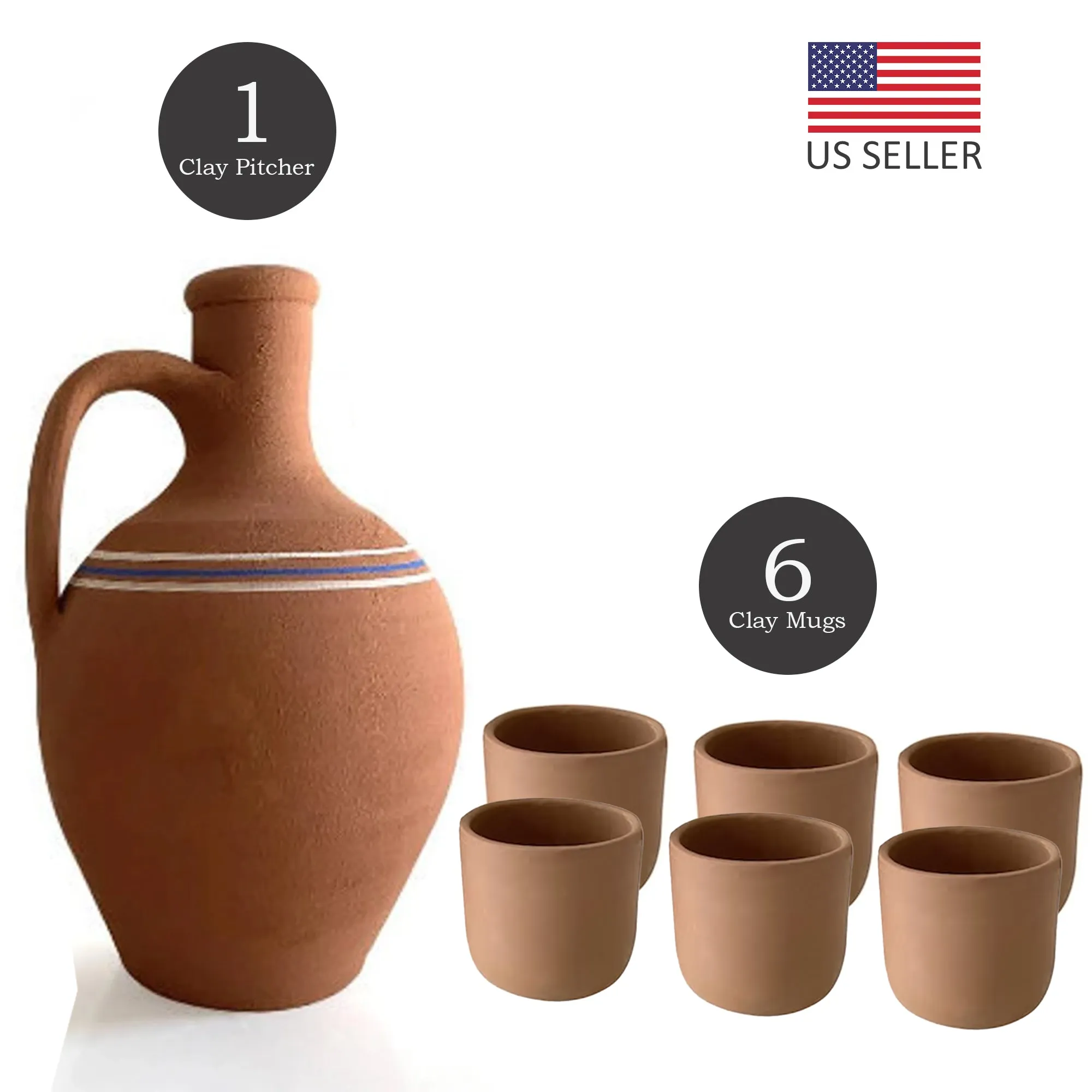 Handmade Clay Water Pitcher with Cup Options, Water Carafe