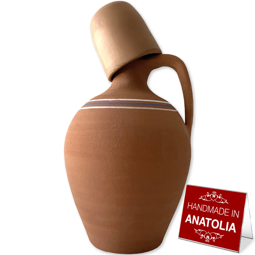 Handmade Clay Water Pitcher with Cup Options, Water Carafe