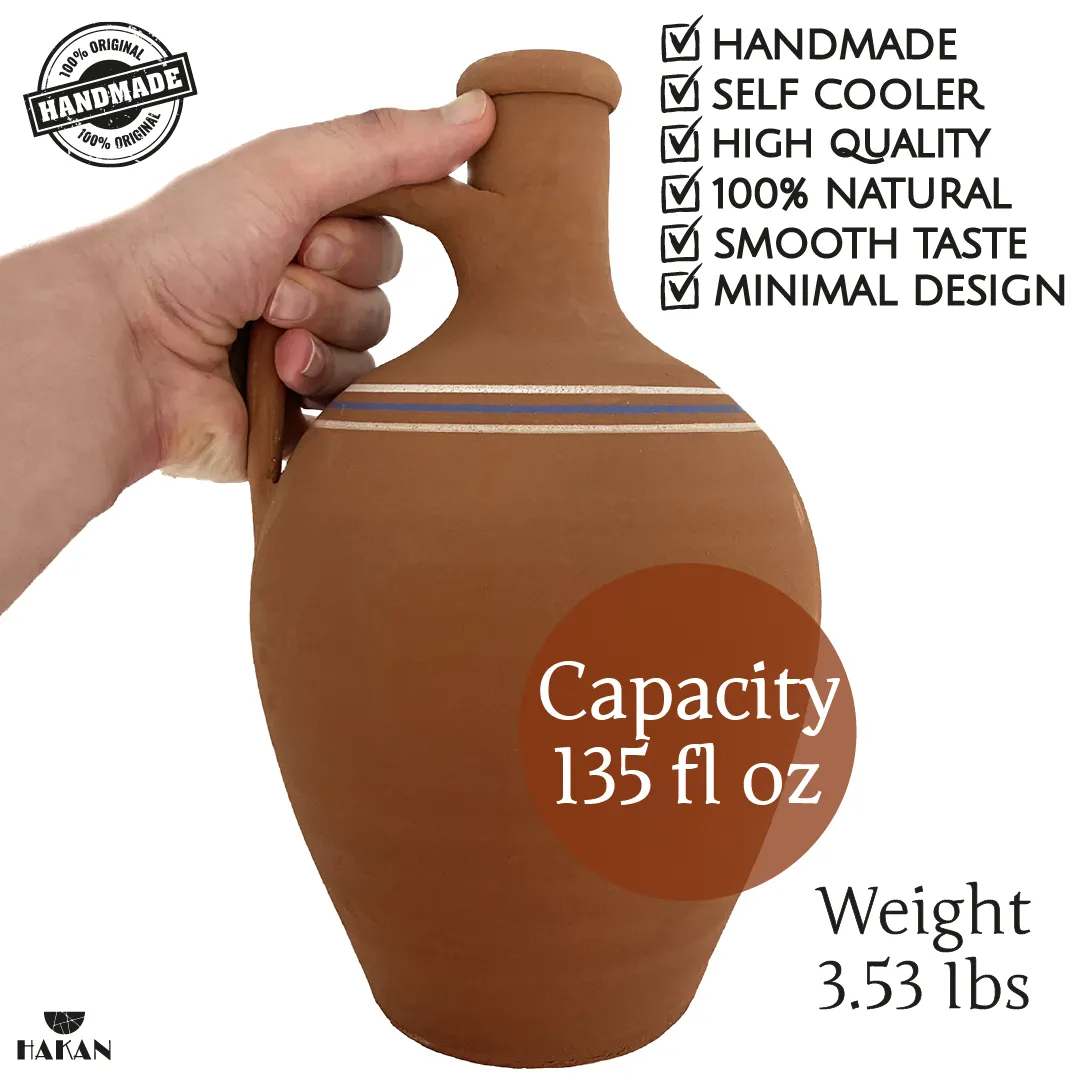 Handmade Clay Water Pitcher with Cup Options, Water Carafe