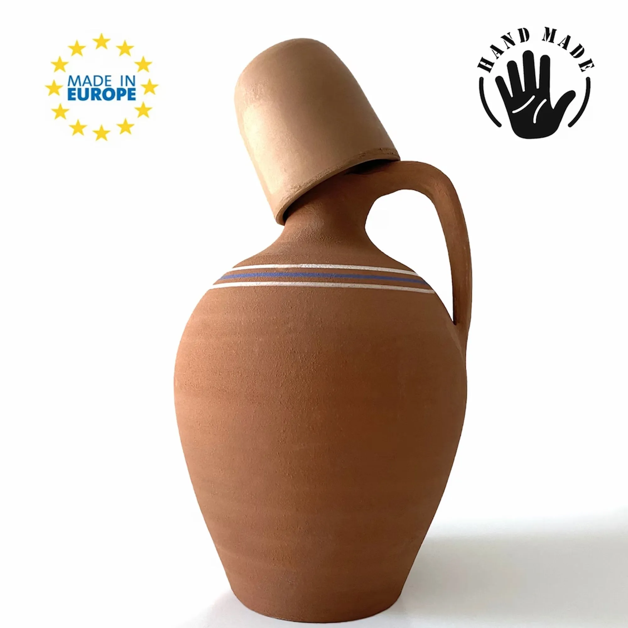 Handmade Clay Water Pitcher with Cup Options, Water Carafe