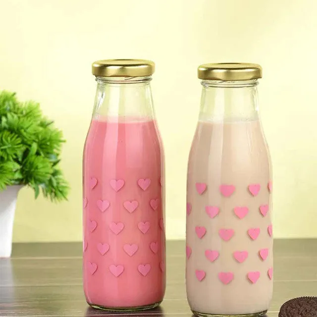 Heart Shaped Clear Glass Water and Milk Bottle for Daily Use Compact Size | 300 ML | 2 x 7 inches