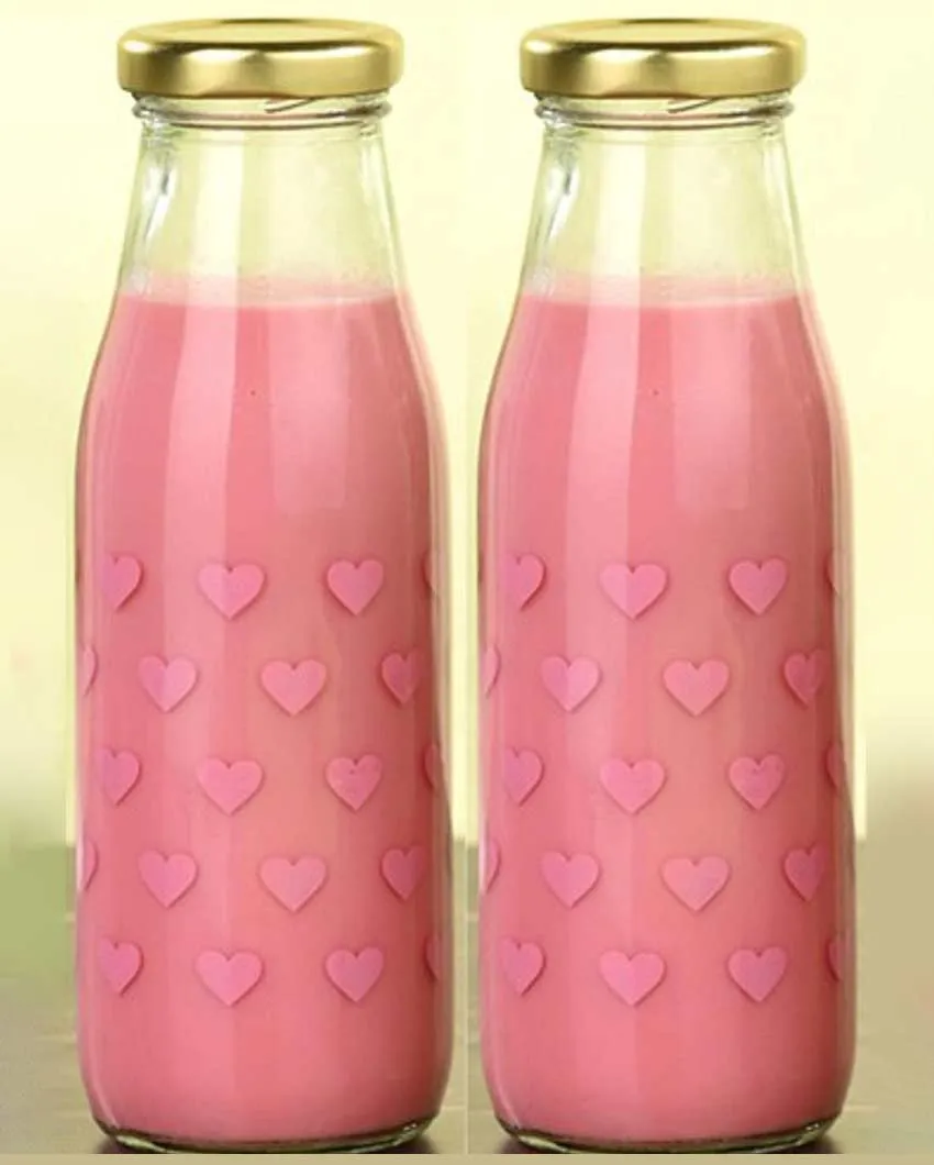 Heart Shaped Clear Glass Water and Milk Bottle for Daily Use Compact Size | 300 ML | 2 x 7 inches