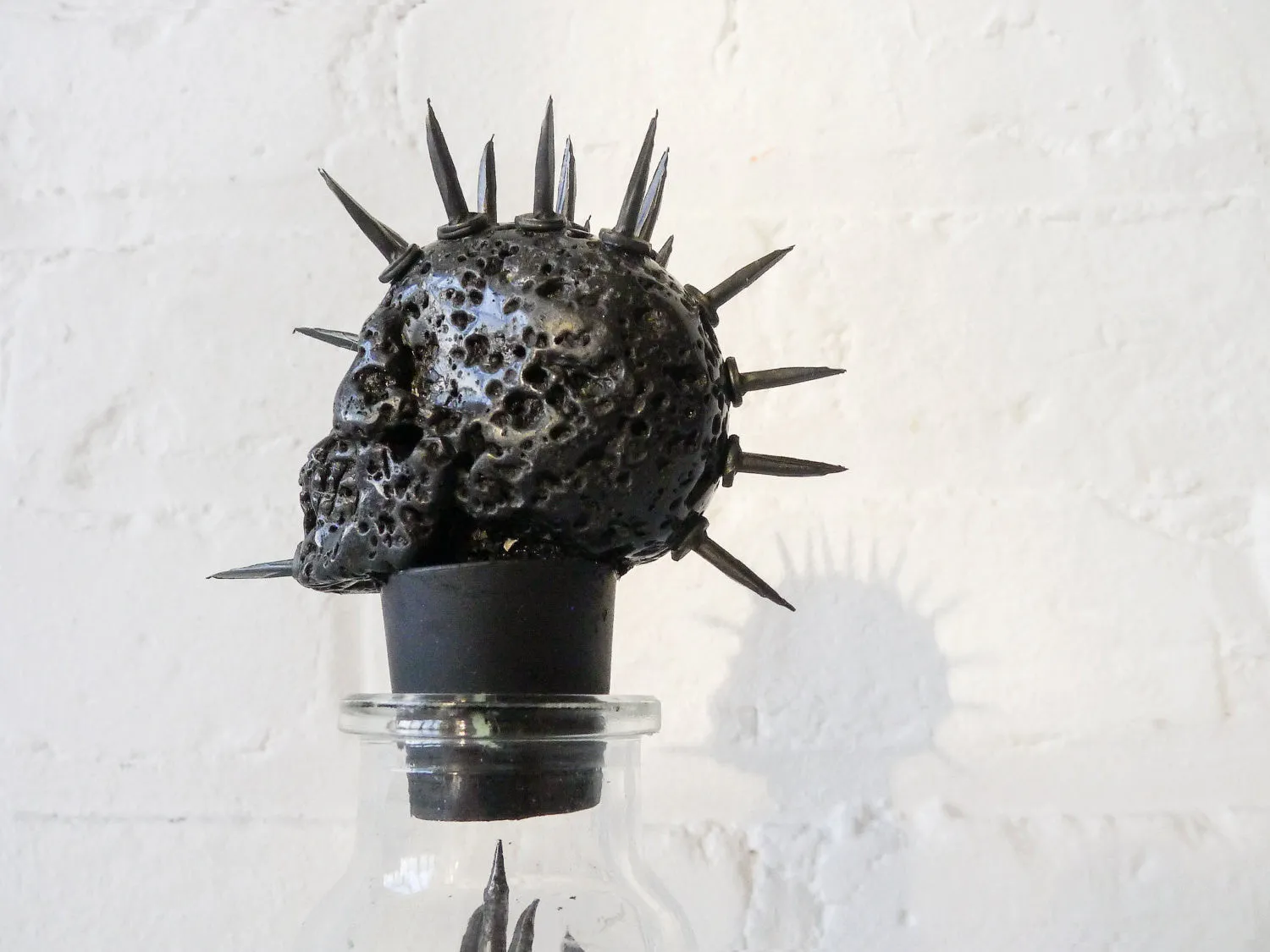 Hell Raiser Spiked Lava Skull Vintage Glass Bottle of Nails