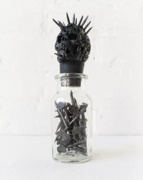 Hell Raiser Spiked Lava Skull Vintage Glass Bottle of Nails