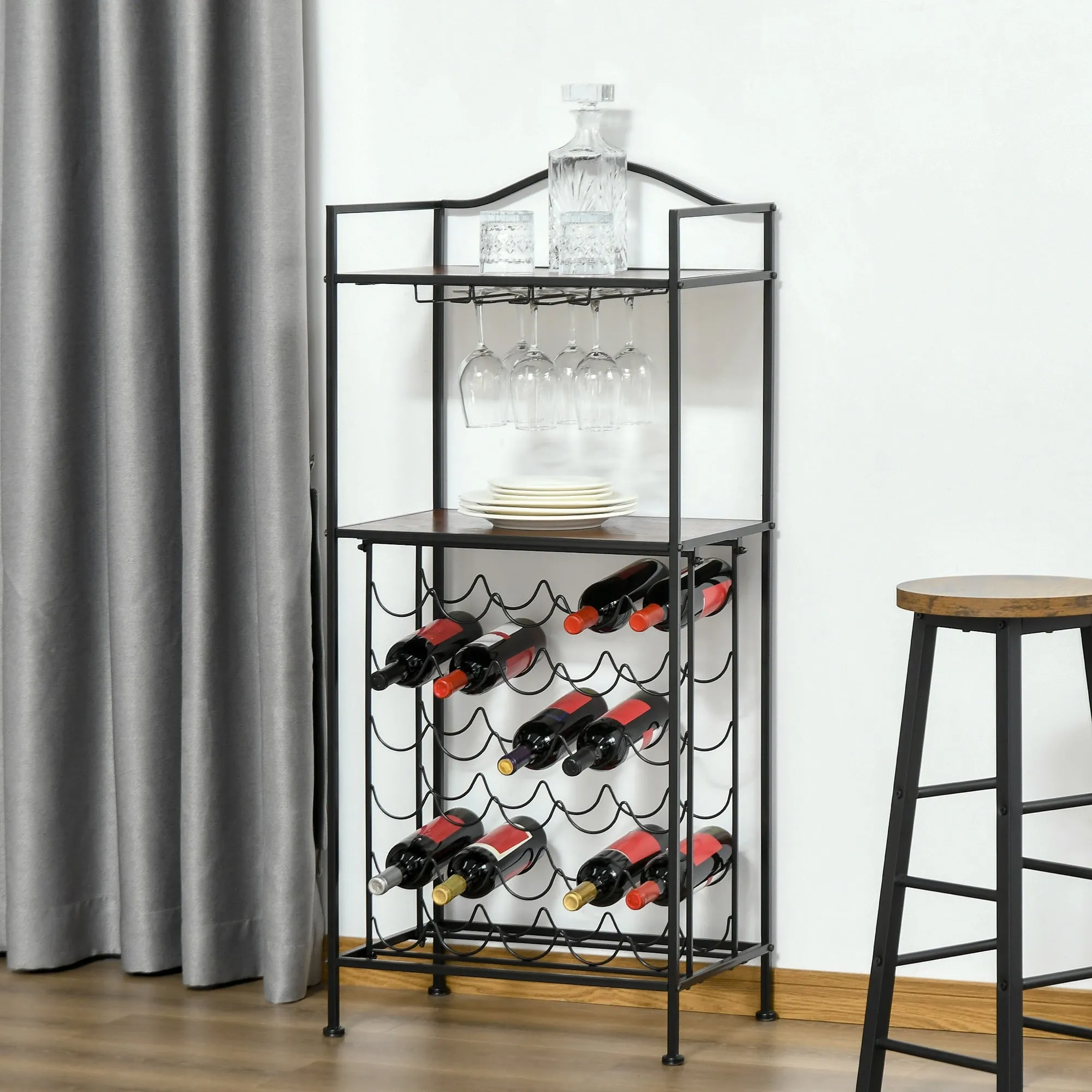 Industrial 30-bottle Wine Rack Barker's Rack Bar Storage with Glass Holders