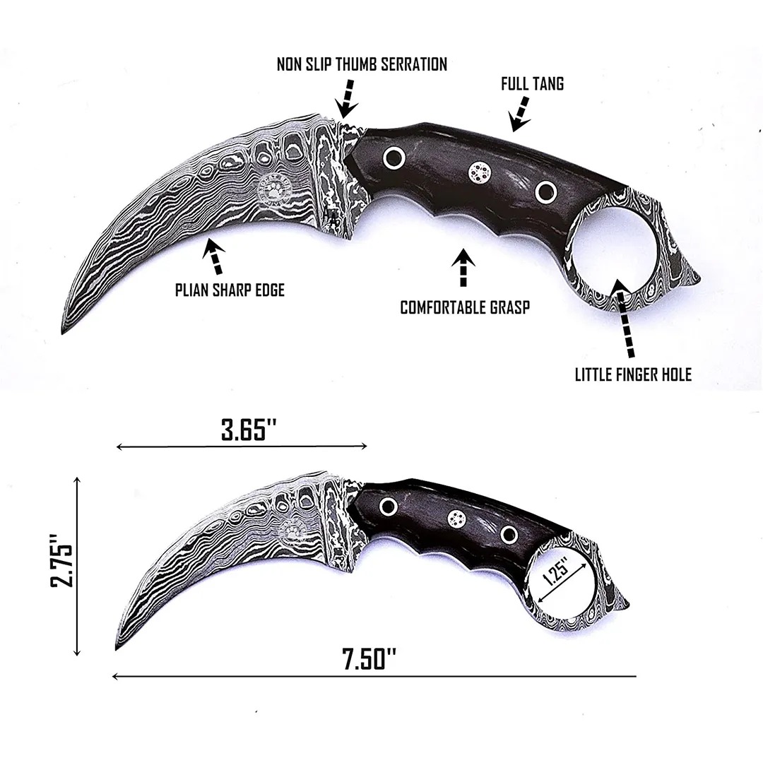 Karambit Desert Fox Damascus Hunting Knife