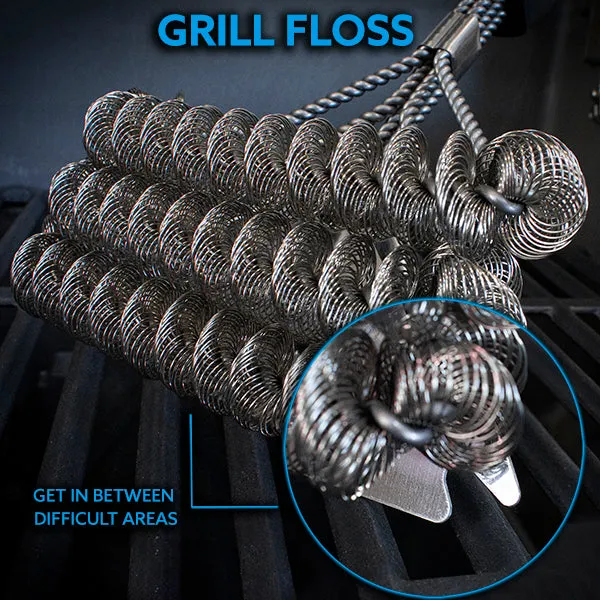 Kona Safe/Clean Grill Brush with Flat/Scrape Scraper - Compatible with Weber and Other Brands Flat Grill Grates - BBQ Cleaner for Gas Grills, Stainless Steel Cast Iron Grates - New Flex Grip Handle