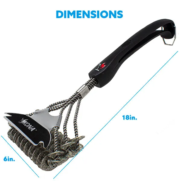 Kona Safe/Clean Grill Brush with Flat/Scrape Scraper - Compatible with Weber and Other Brands Flat Grill Grates - BBQ Cleaner for Gas Grills, Stainless Steel Cast Iron Grates - New Flex Grip Handle