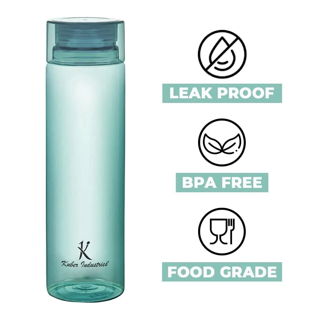 Kuber Industries BPA Free Plastic Water Bottles | Breakproof, Leakproof, Food Grade PET Bottles | Water Bottle for Kids & Adults | Plastic Bottle Set of 4 |Green (Pack Of 2)