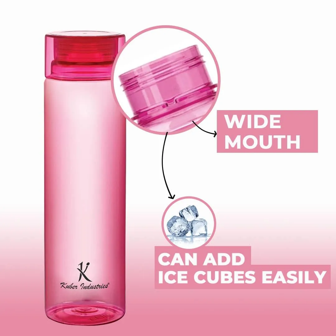 Kuber Industries BPA Free Plastic Water Bottles | Breakproof, Leakproof, Food Grade PET Bottles | Water Bottle for Kids & Adults | Plastic Bottle Set of 4 |Pink (Pack Of 4)