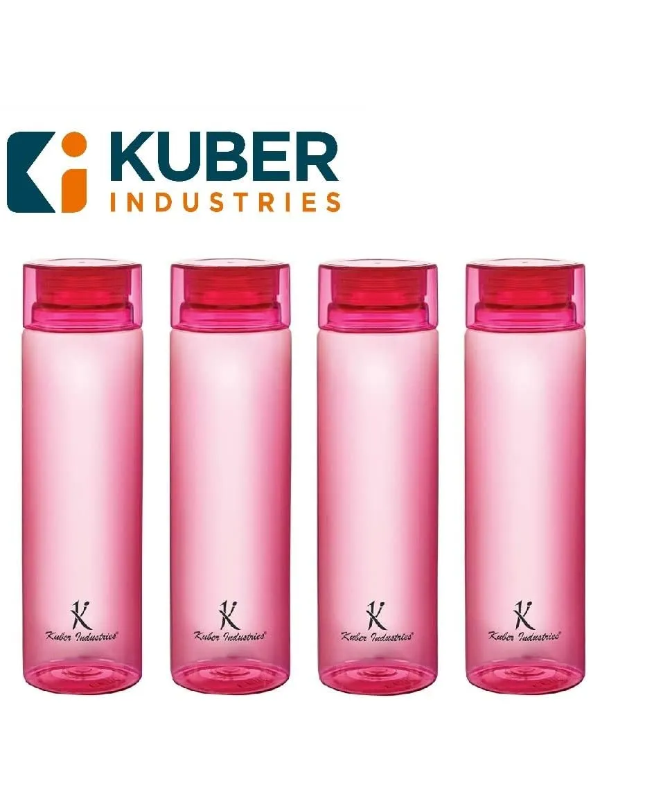 Kuber Industries BPA Free Plastic Water Bottles | Breakproof, Leakproof, Food Grade PET Bottles | Water Bottle for Kids & Adults | Plastic Bottle Set of 4 |Pink (Pack Of 4)