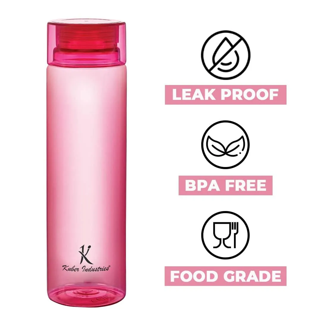 Kuber Industries BPA Free Plastic Water Bottles | Breakproof, Leakproof, Food Grade PET Bottles | Water Bottle for Kids & Adults | Plastic Bottle Set of 4 |Pink (Pack Of 4)